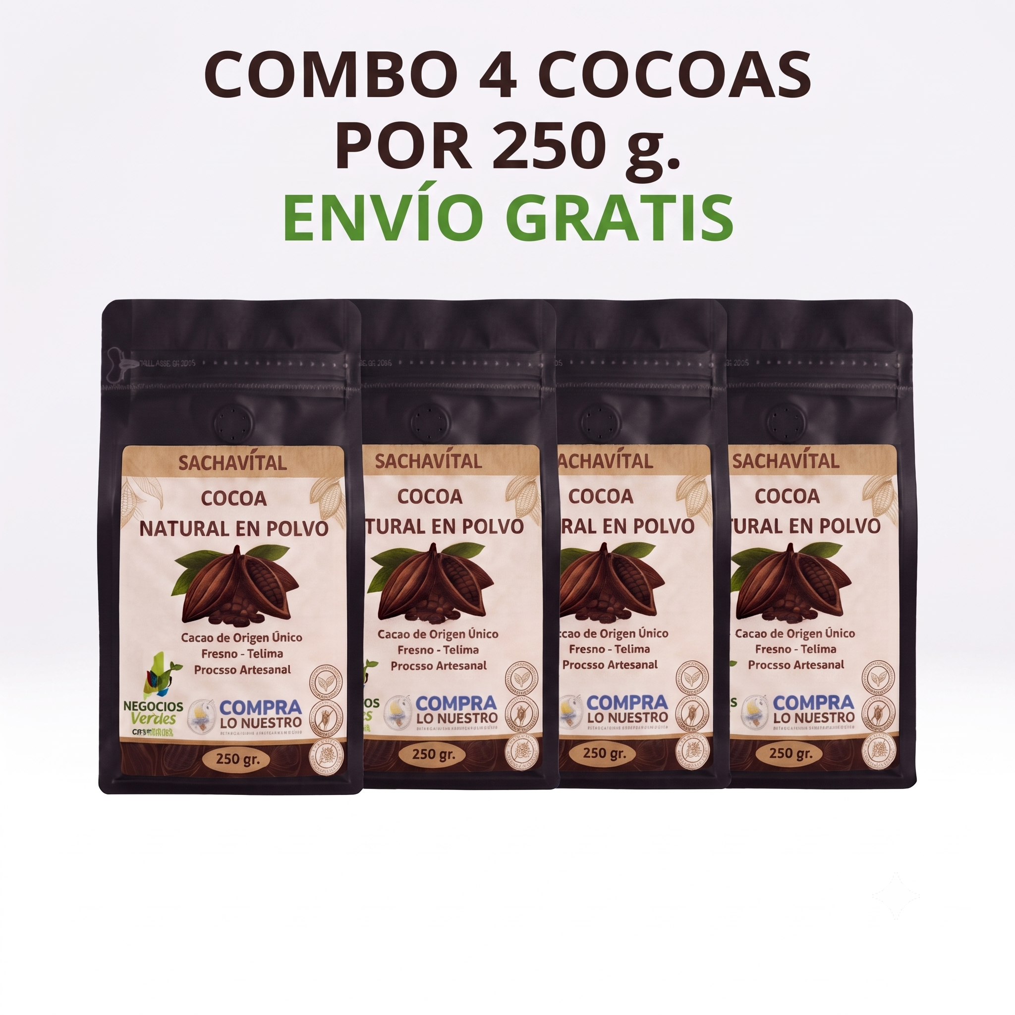 Combo x4 Cocoa´s Natural En Polvo X250g